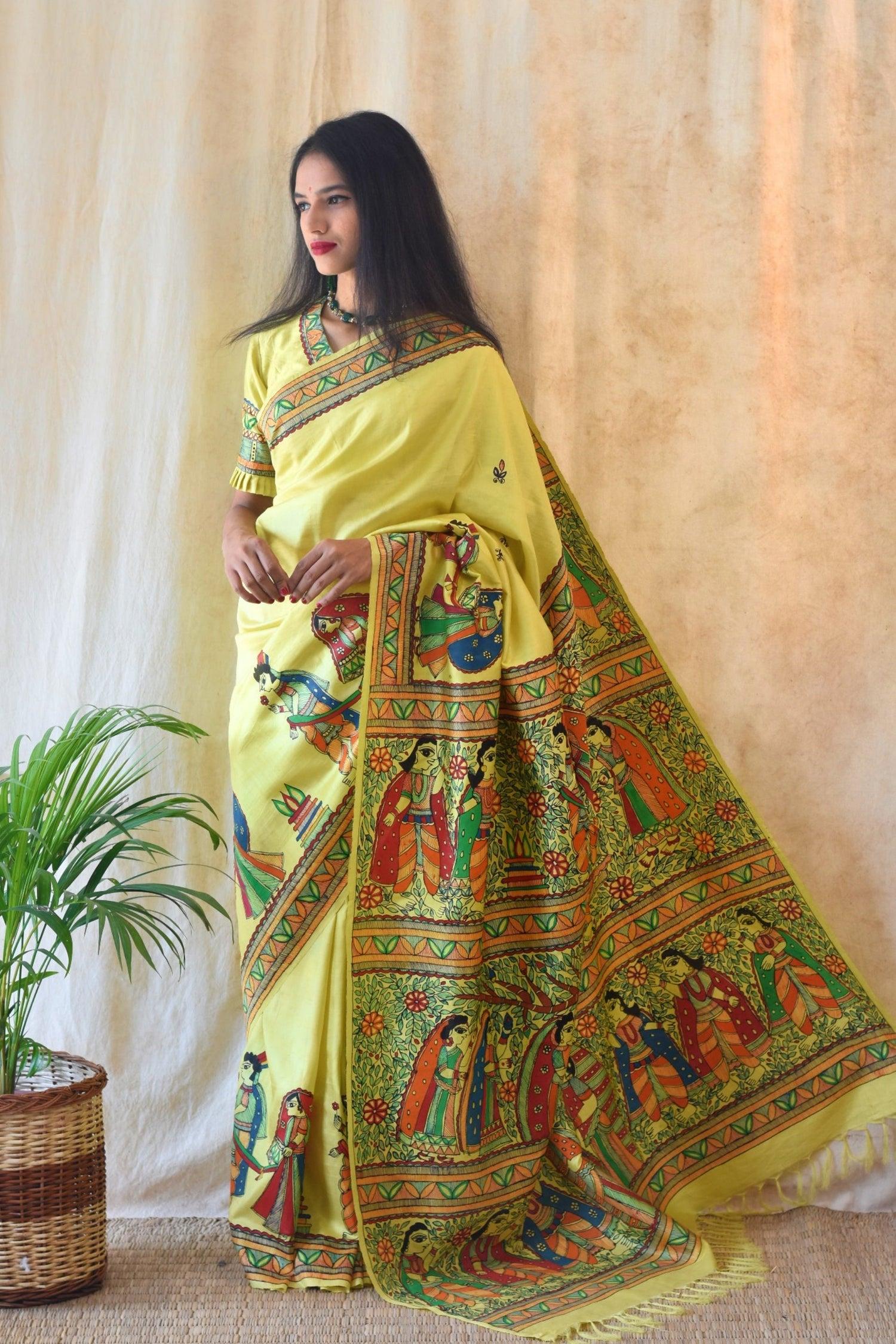 Madhubani Hand Painted Saree